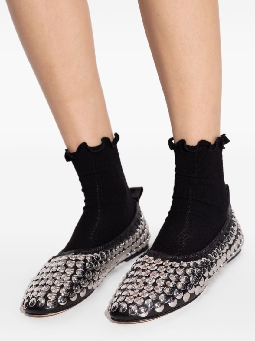 Tory Burch Round Toe Flat Shoes With Metallic Stud Accents In Black