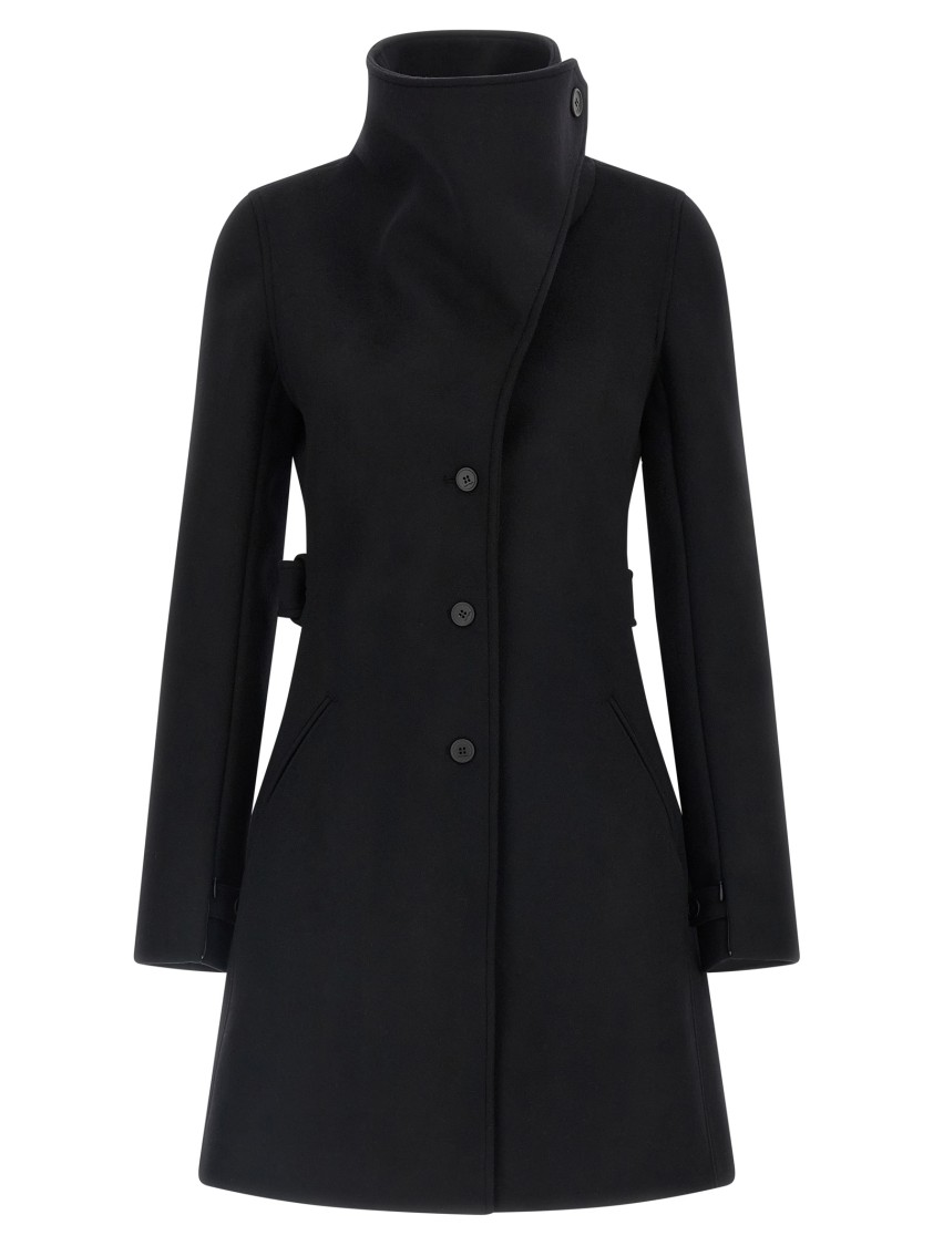 Courrèges Belted Waist High Collar Coat In Black