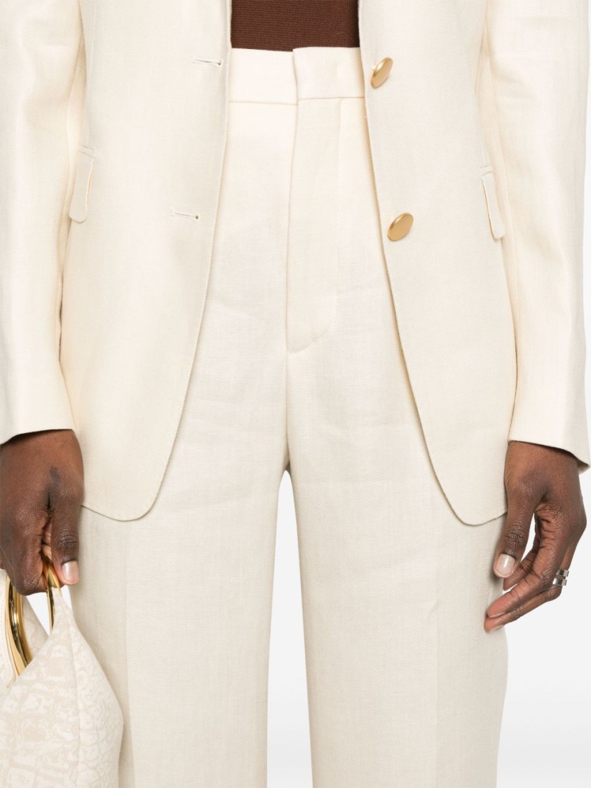 Shop Tagliatore Ecru Linen Tailored Suit With Wide-leg Trousers