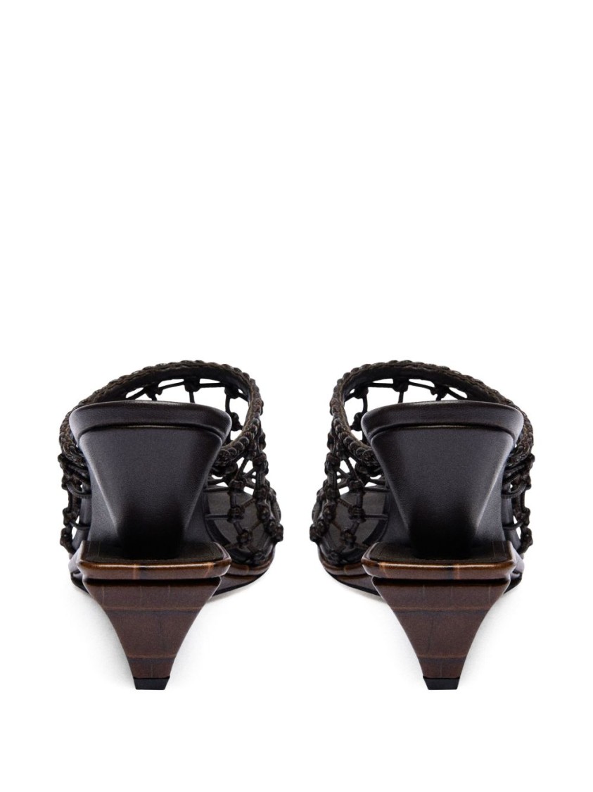 Jacquemus Les Doubles Tresses Croc-embossed Wedge Mules In Black