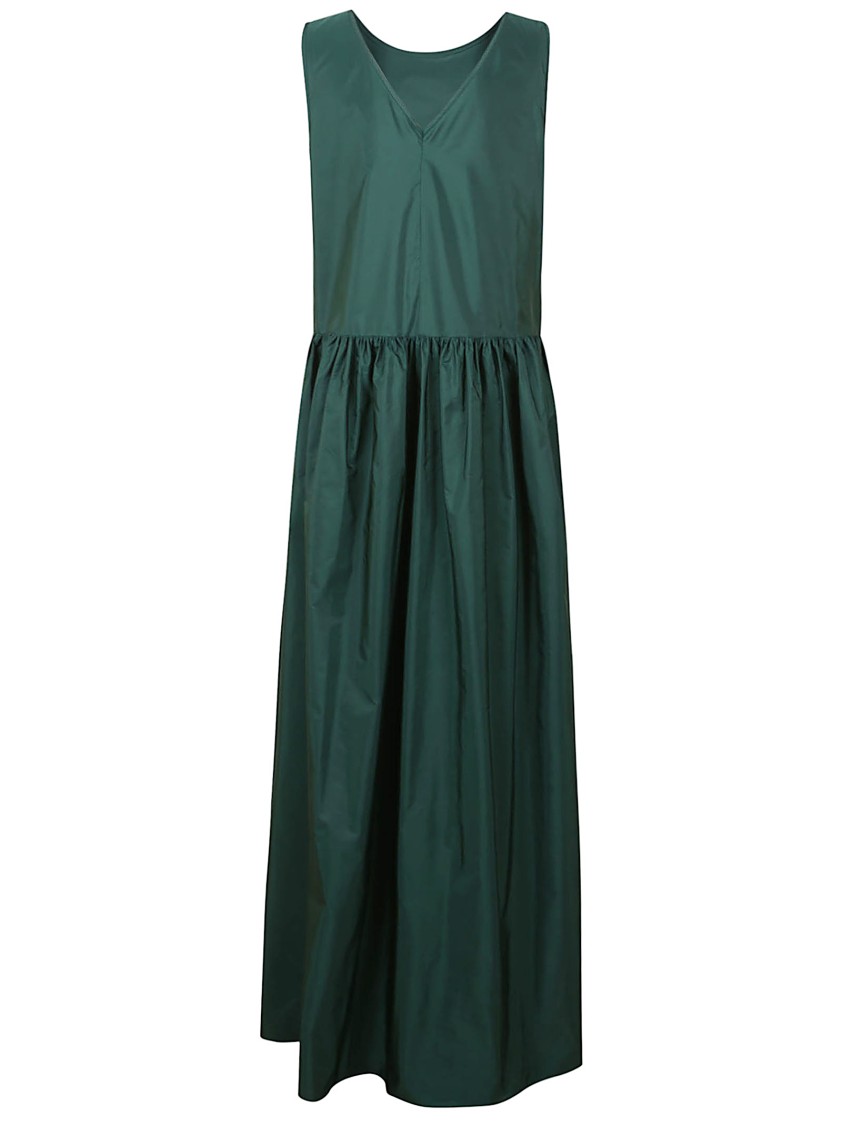 Max Mara Flowing Maxi Dress With Gathered Waist In Green