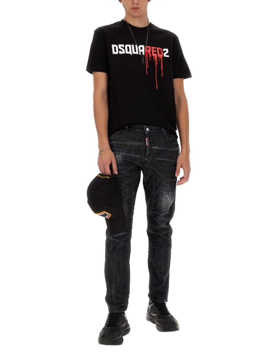 Dsquared2 Easy Black Wash Tidy Biker Black Stretch Cotton Denim Jeans In Black