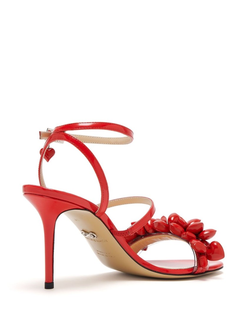 Mach&mach Mach & Mach Floral Embellished Red Leather Sandals In Red