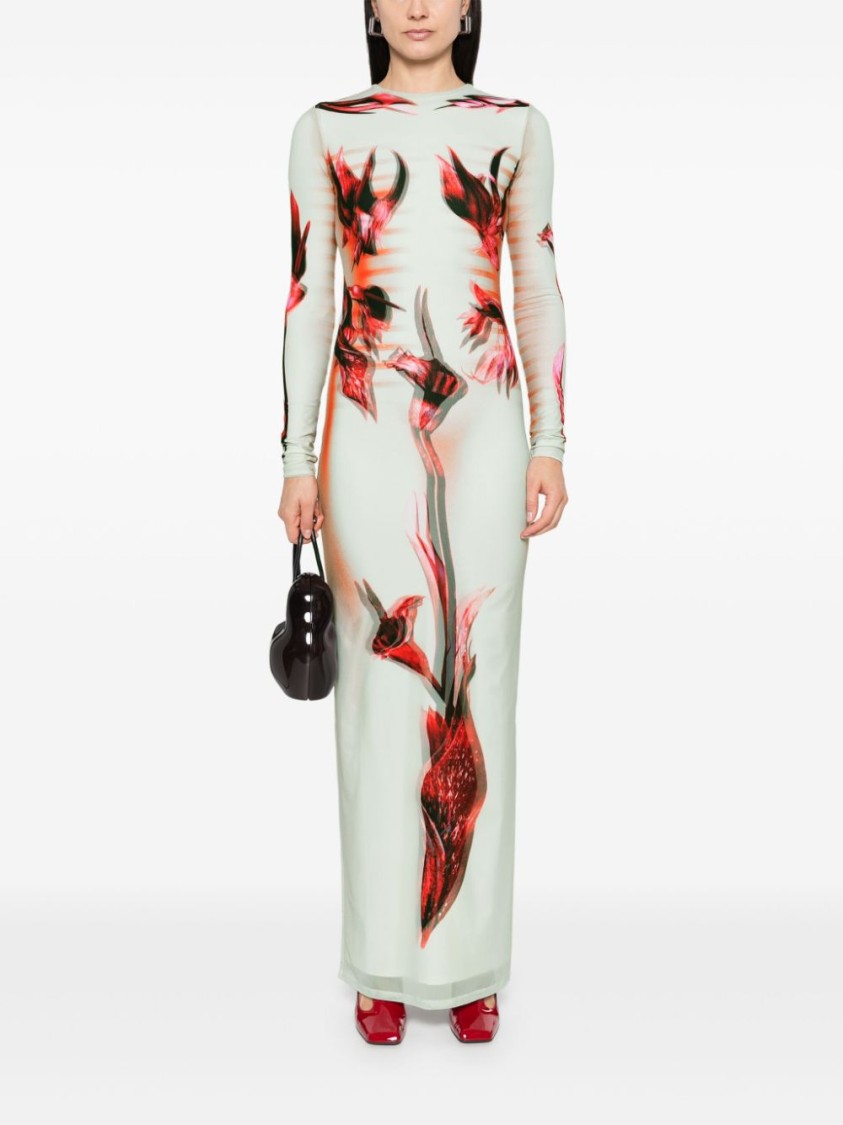 Shop Jean Paul Gaultier Floral Print Long Dress In White
