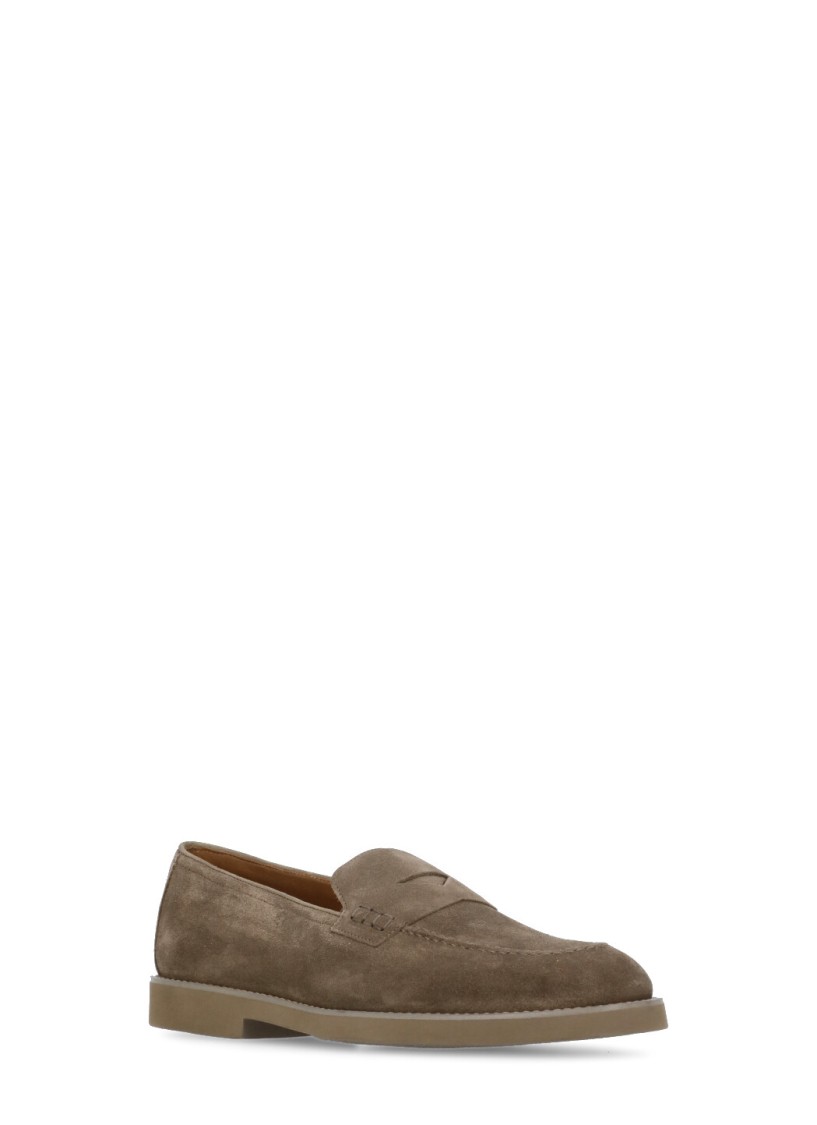 Doucal's Brown Suede Leather Loafers In Grey