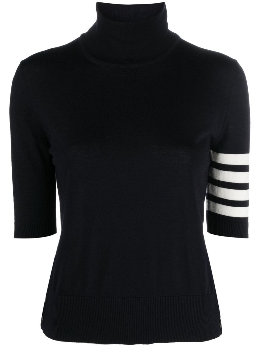 Thom Browne Fine Merino Wool Short-sleeve Turtleneck Sweater In Black