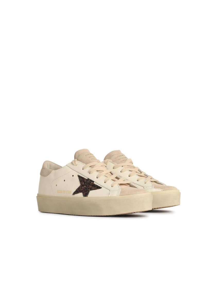 Golden Goose 'hi Star' White Leather Sneakers Women In Neutrals