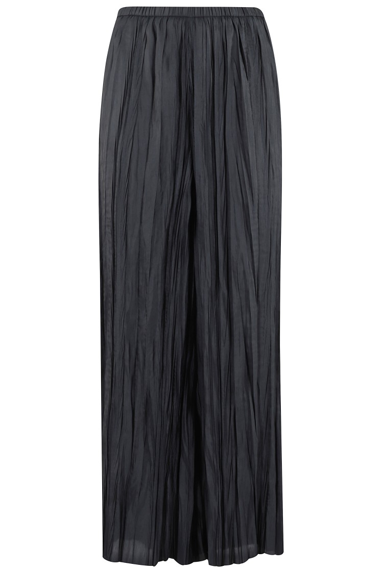 Roberto Collina Wide-leg Black Pleated Trousers With Elasticized Waistband In Black