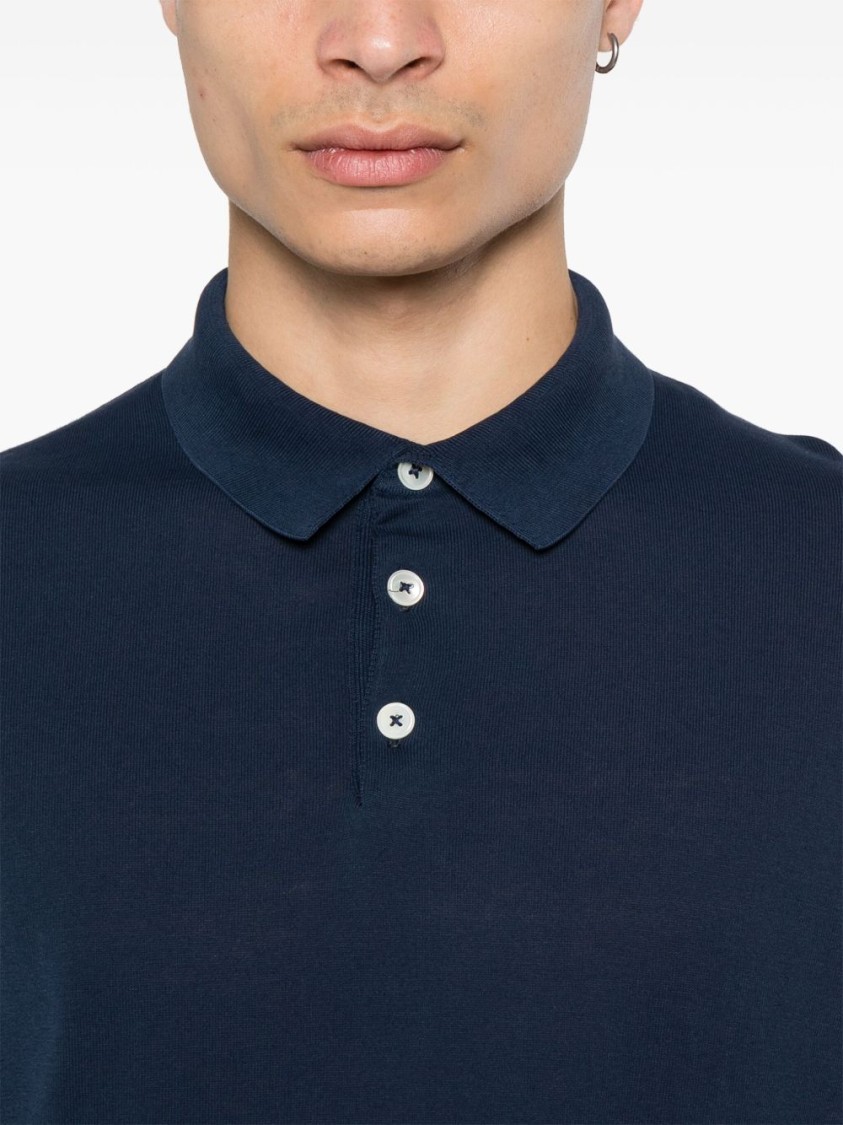 Shop Eleventy Tailored Blue Polo With Traditional Collar And Three-button Placket