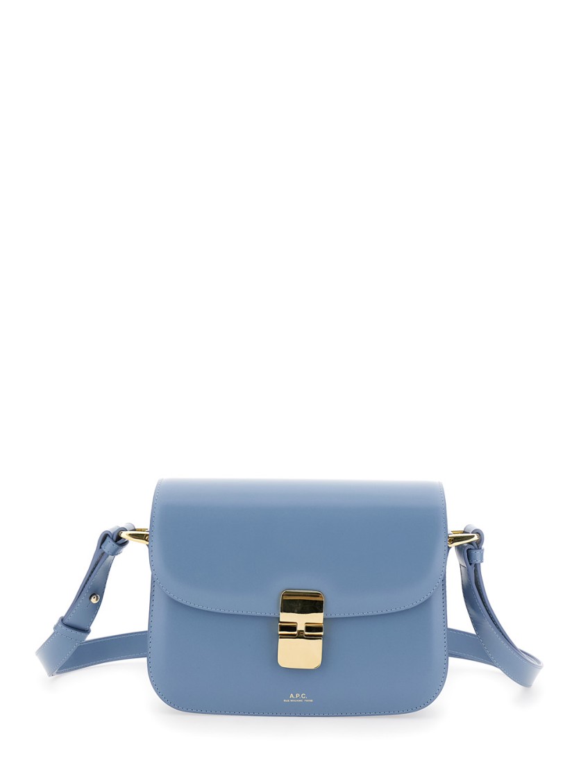 Apc Grace Small Light Blue Shoulder Bag With Flap And Adjustable Shoulder Strap In Leather Woman In Blue