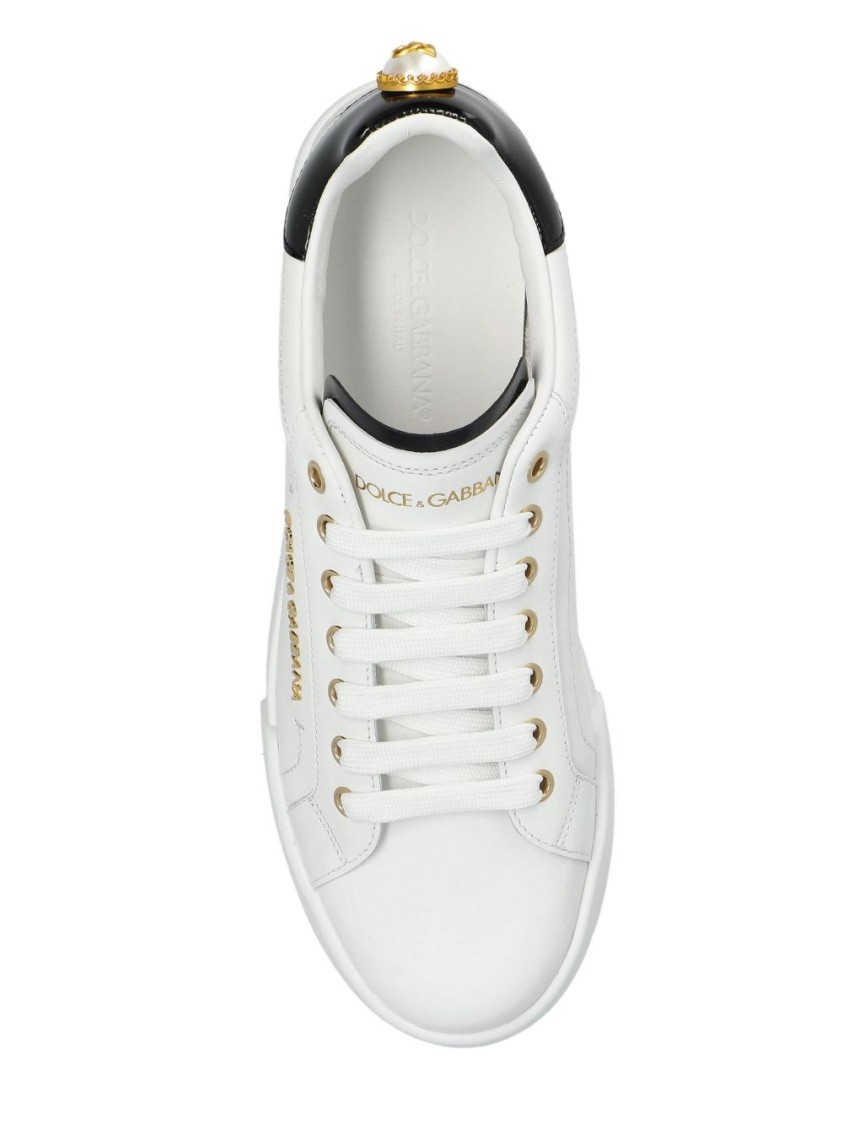 Dolce & Gabbana White Low Top Sneakers With Logo Lettering On The Tongue And Logo Detail On The Heel In Leather Woma In White