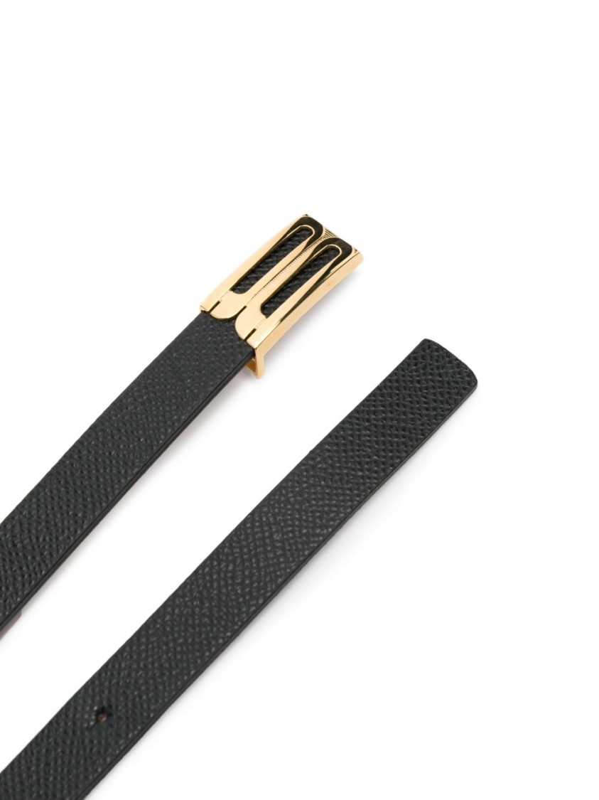 Victoria Beckham Textured Black Belt With Gold-tone Buckle In Black