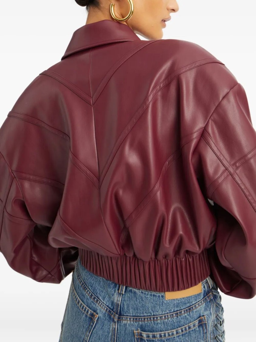 Rotate Birger Christensen Rotate Silk-finish Bomber Jacket With Ribbed Cuffs In Burgundy
