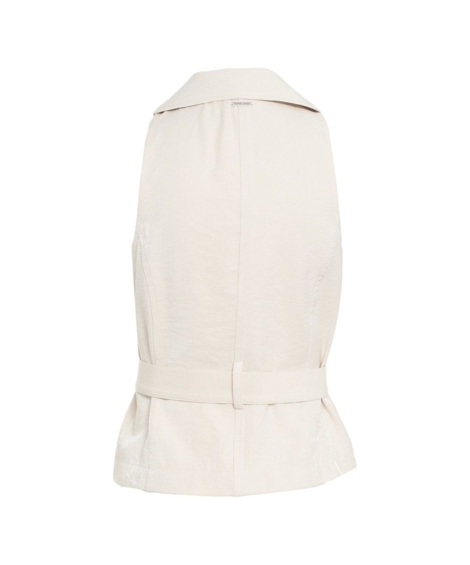 Liu •jo Liu Jo Sleeveless Beige Trench Vest With Notched Lapels