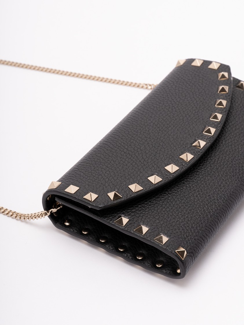 Valentino Black Rockstud Crossbody Wallet In Black