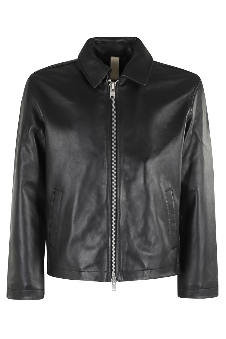 Sunflower Black Crop Jacket With Classic Collar And Dropped Shoulders In Leather Man In Black