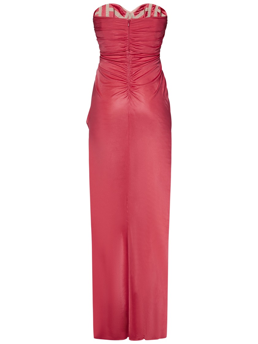 Zuhair Murad Long Sugar Coral Draped Bustier Dress In Red