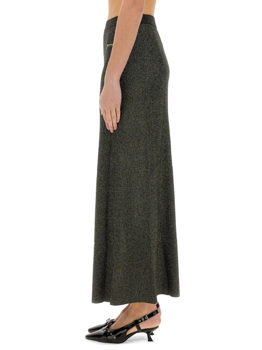 Ganni Metallic Ribbed-knit Maxi Skirt In Grey