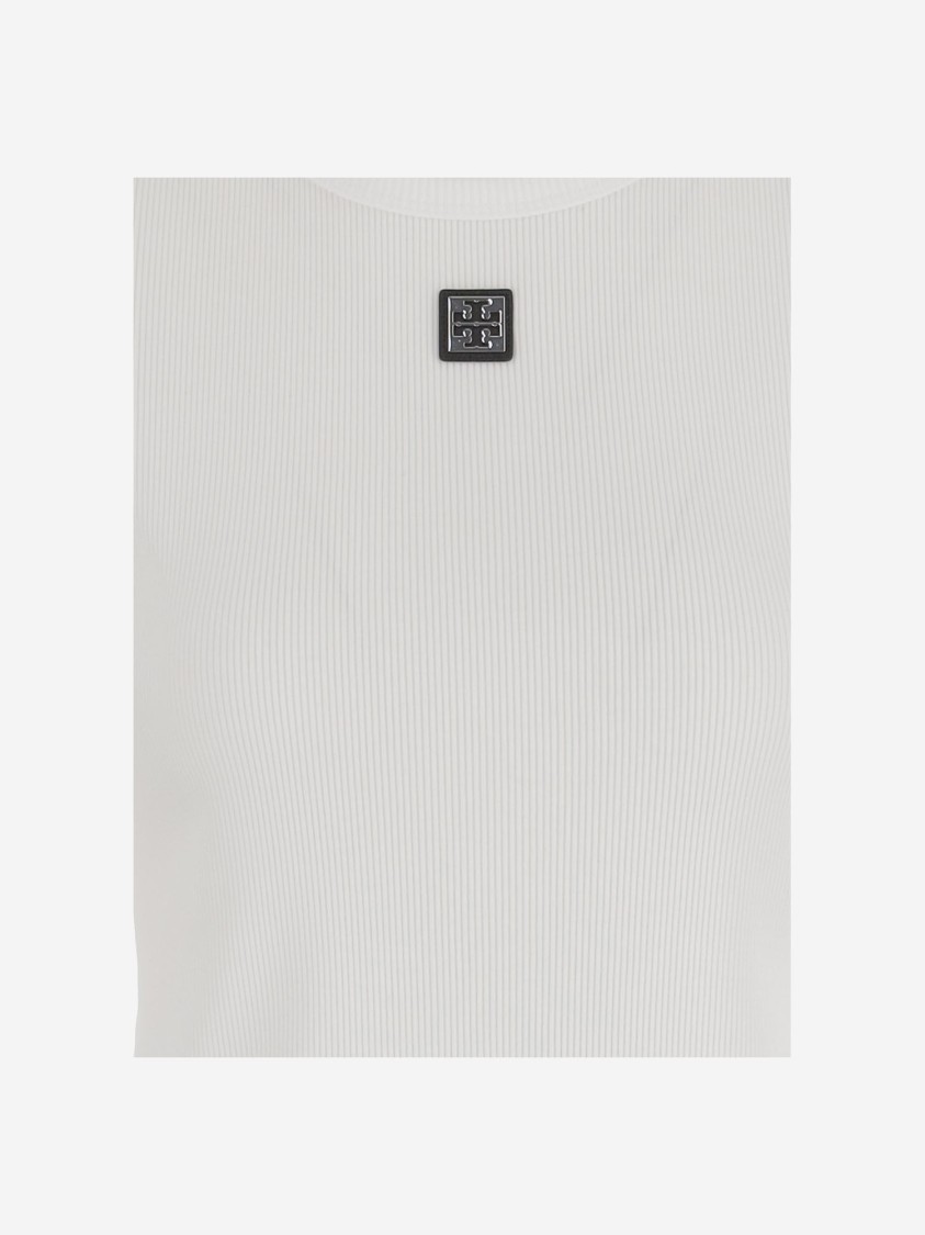 Tory Burch Cotton Rib Logo Tee In White
