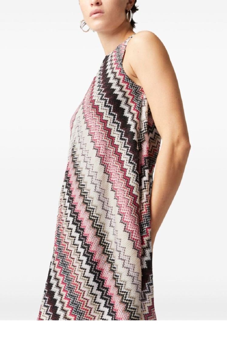 Shop Missoni Zigzag Pattern Sleeveless Short Dress In Pink