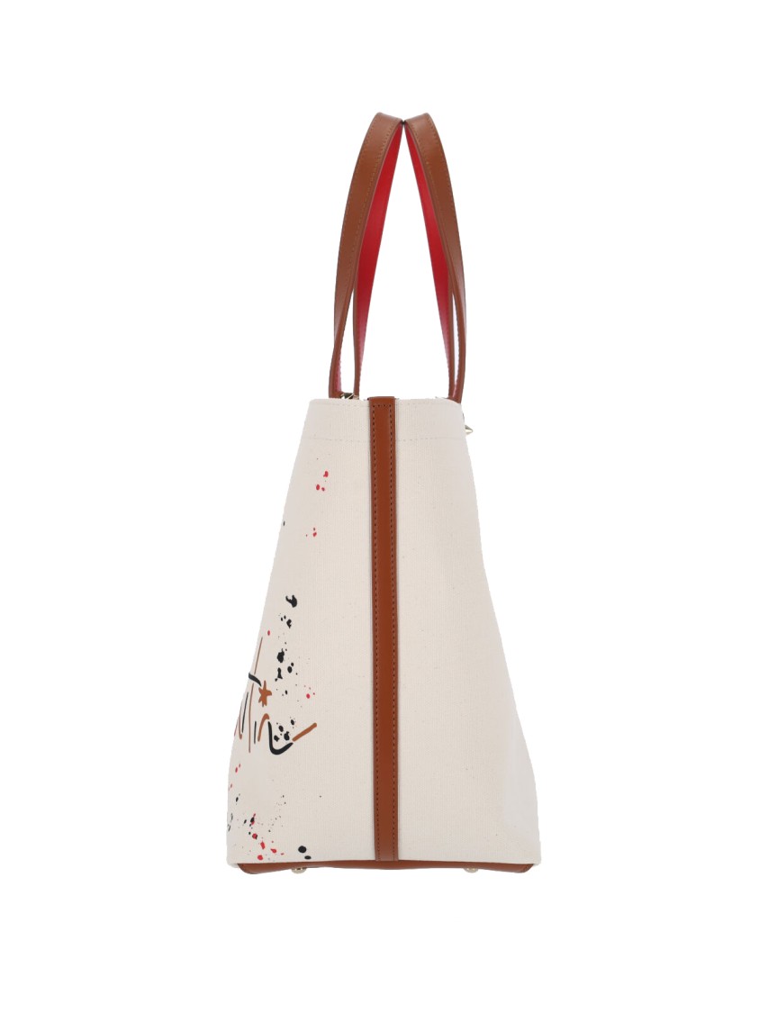 Christian Louboutin Large Cotton Tote Bag With Leather Accents In White