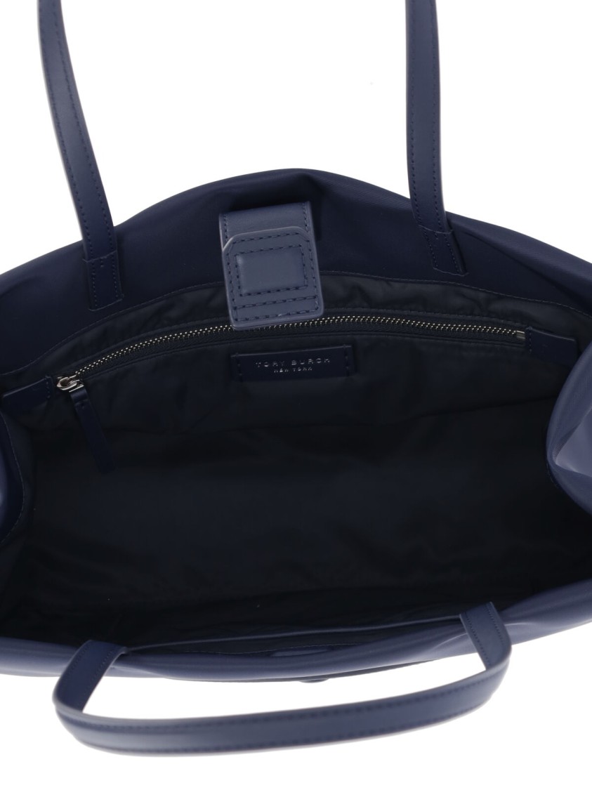 Tory Burch Navy Recycled Nylon Tote With Leather Accents In Blue