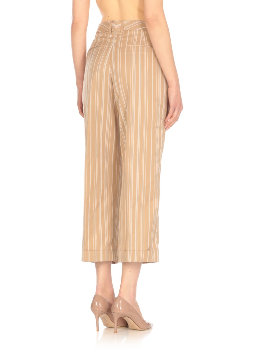 Pt Torino Beige Cotton And Linen Cropped Pants In Neutrals