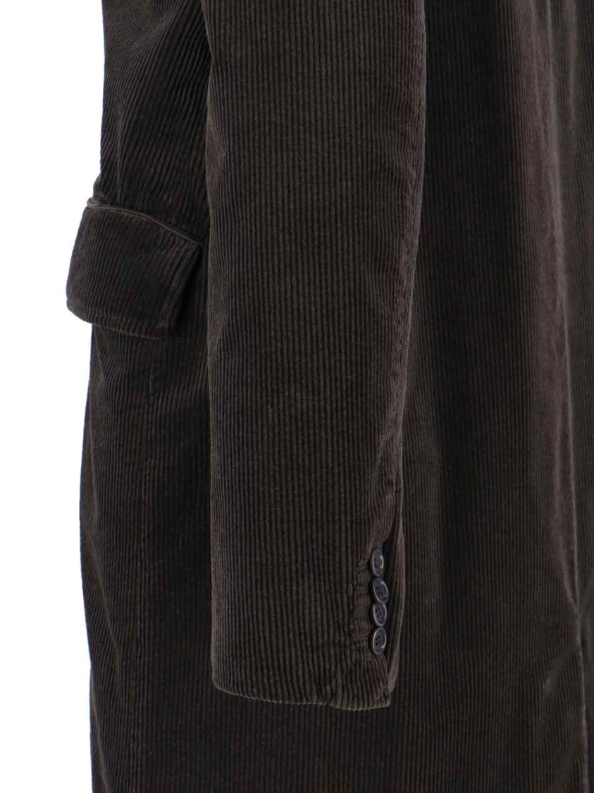 Aspesi Corduroy Flap Pockets Longline Notched Lapels In Brown