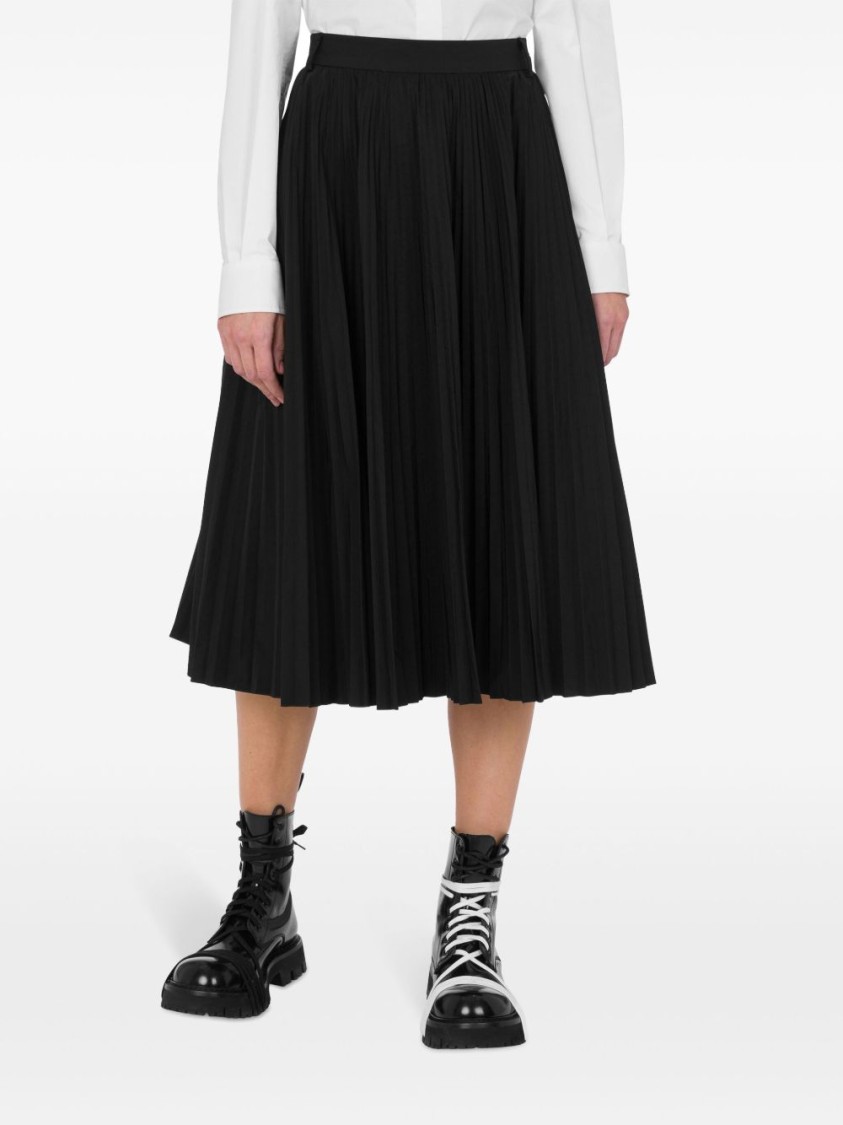 Shop Moschino Pleated Black Midi Skirt With Fitted Waistband