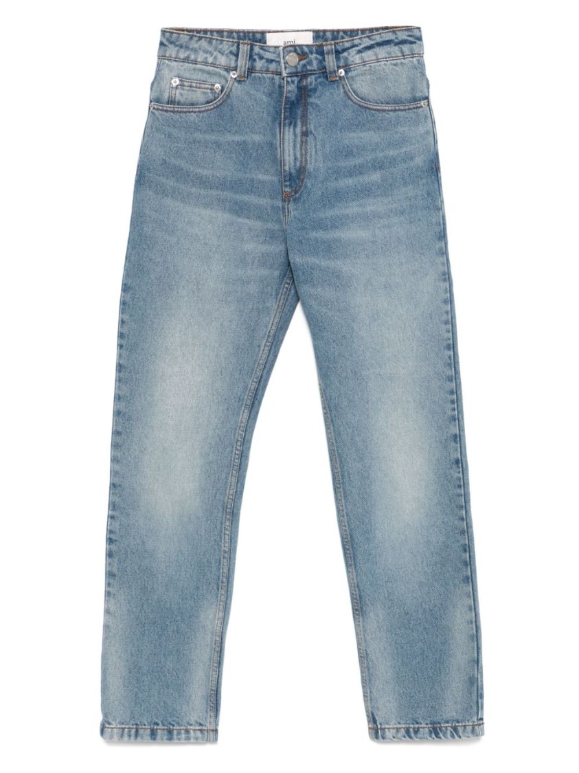 Shop Ami Alexandre Mattiussi Ami Imperial Blue Cotton Patch Jeans