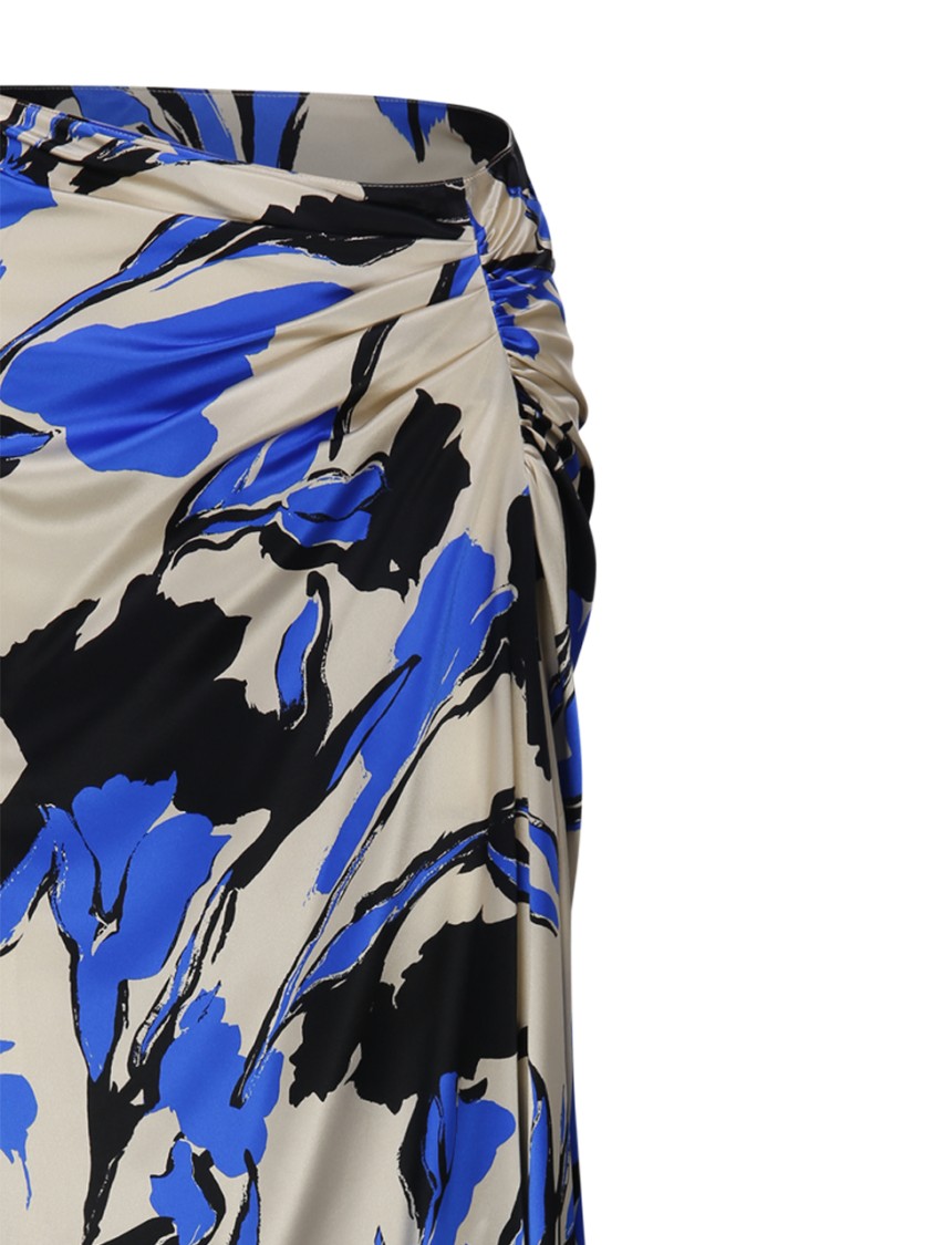 Max Mara Draped Floral Ruched Asymmetric Hem Skirts In Blue
