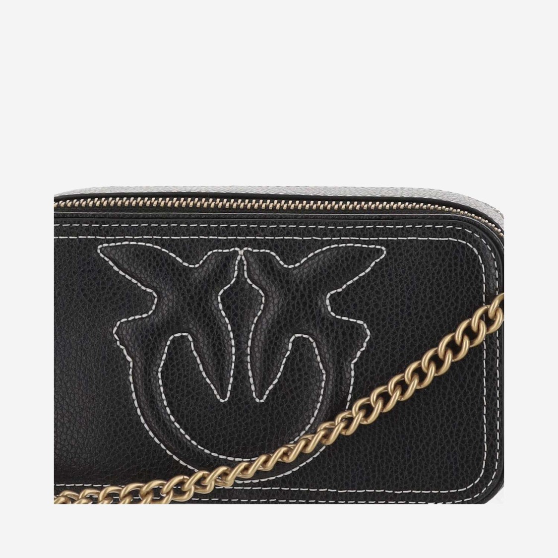 Pinko Borsa A Tracolla Nera Carrie Con Logo Love Birds In Rilievo In Black