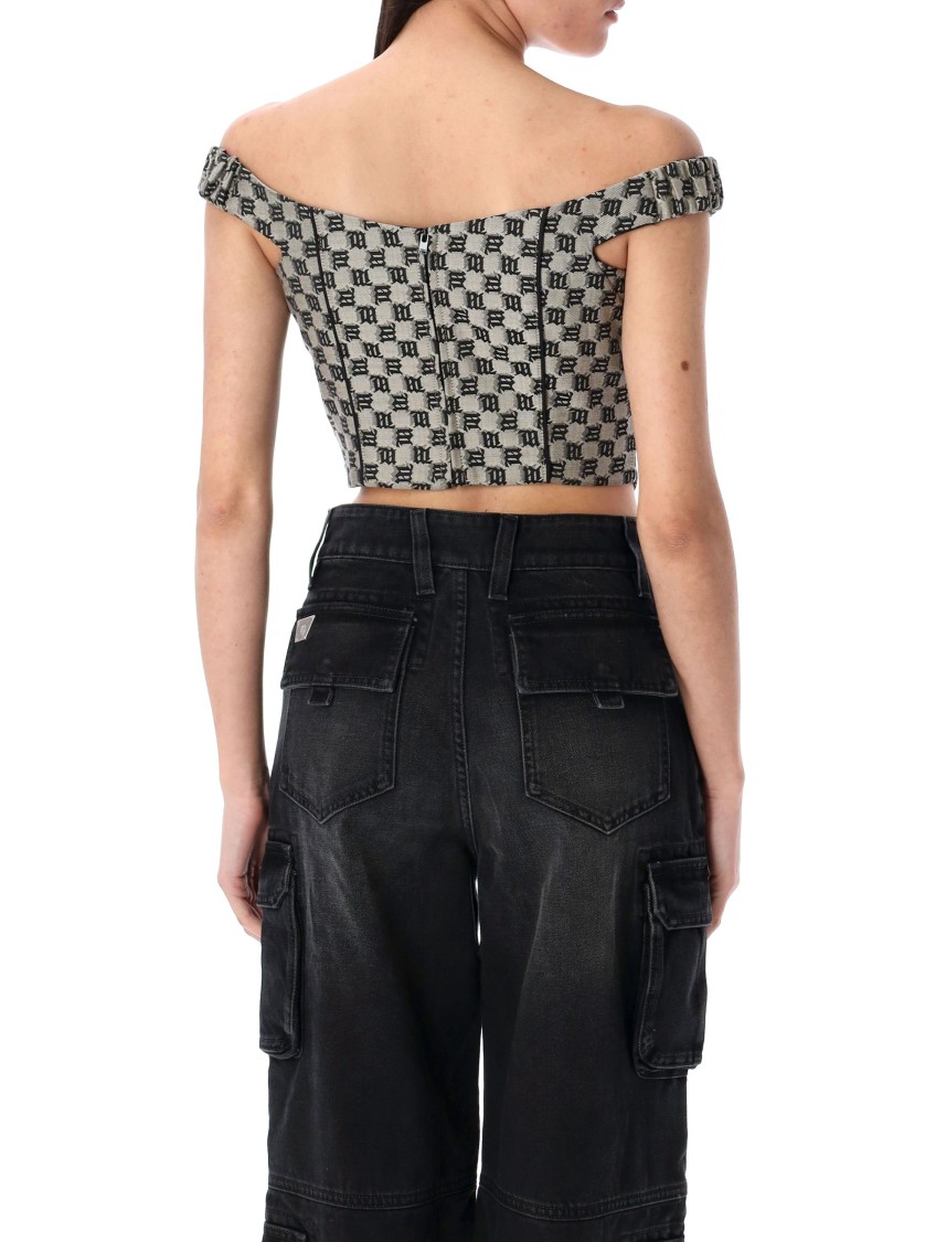 Misbhv Monogram Canvas Corset Top With Open Shoulders
