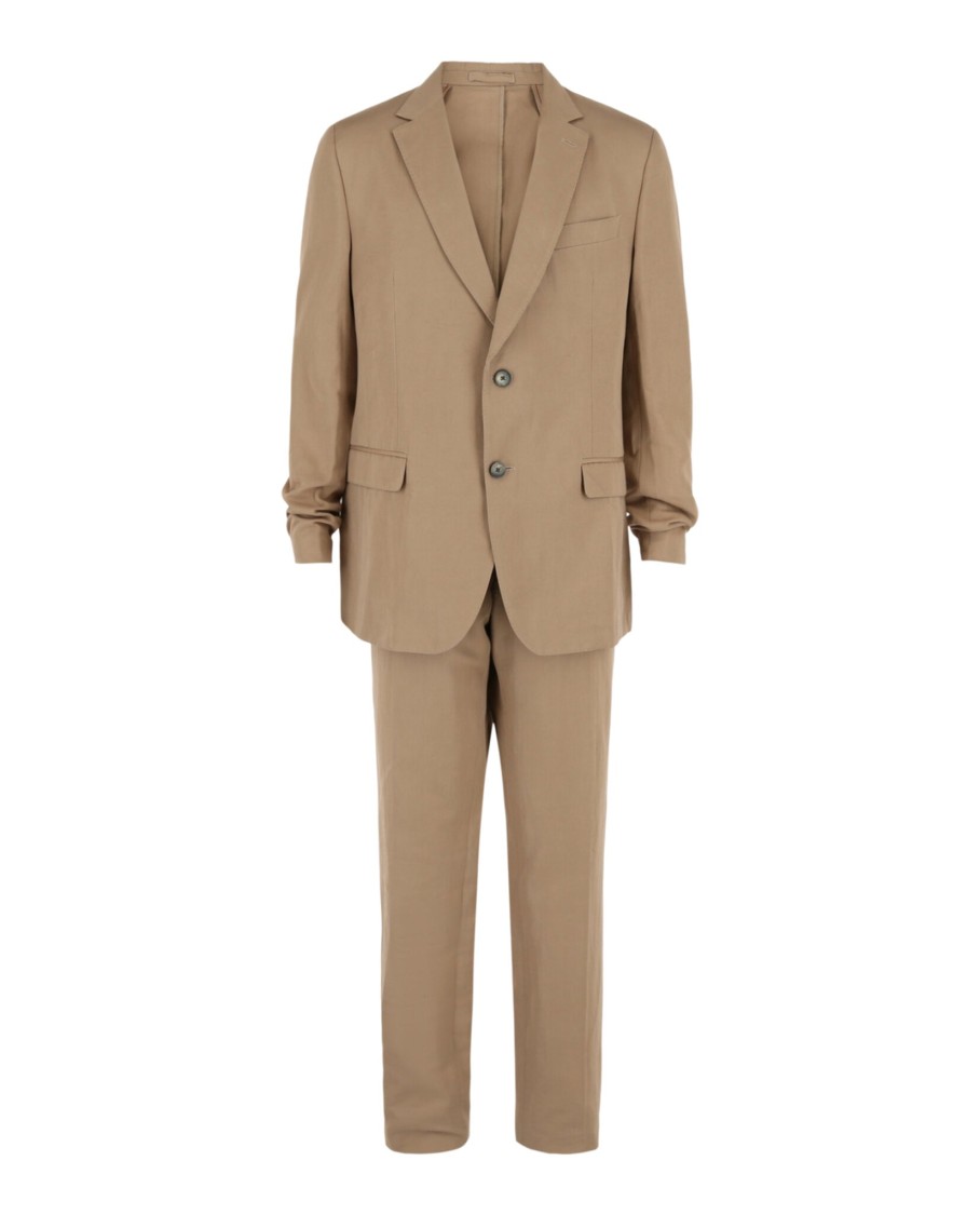 Ferragamo Linen-blend Suit With Notched Lapels In Brown