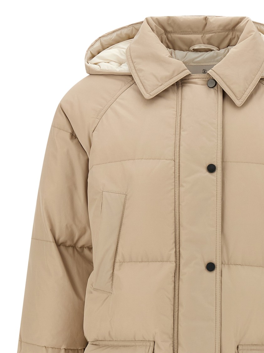 Brunello Cucinelli Shiny Zipper Pull Down Jacket In Brown
