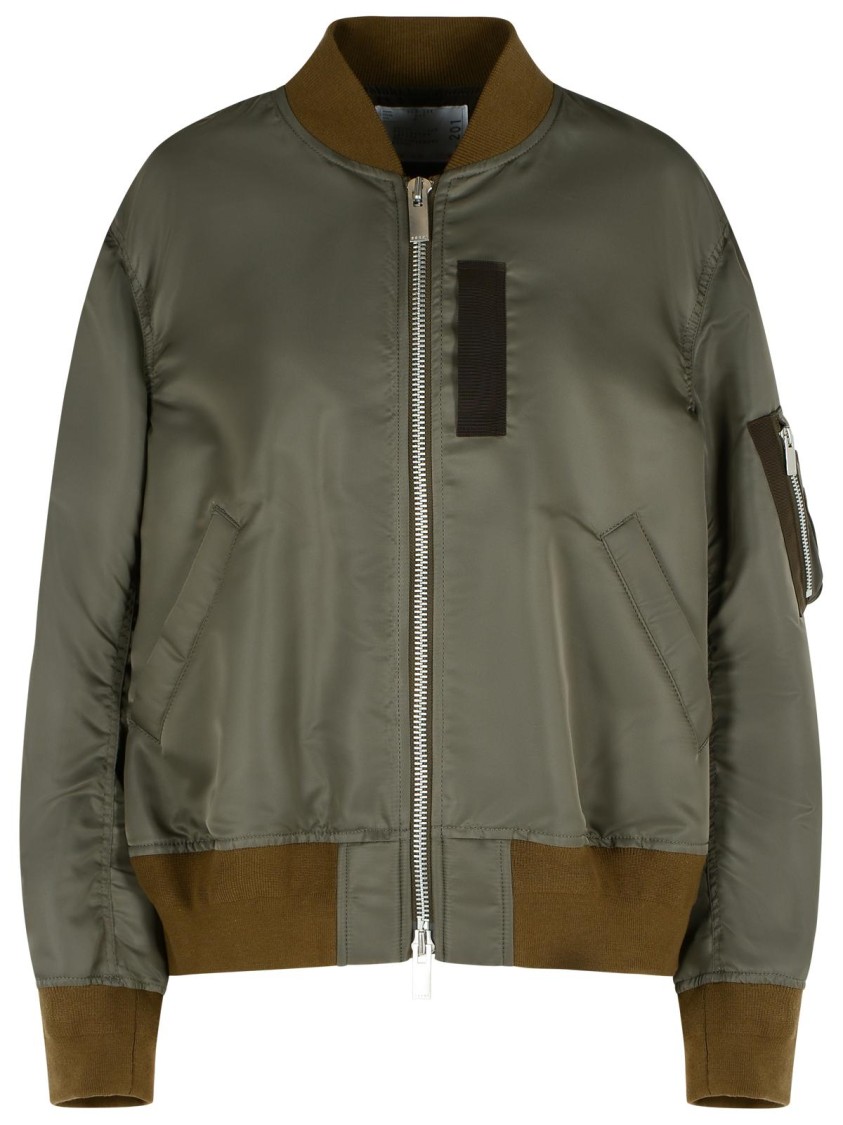 Sacai Bomber Jacket With Ribbed Cuffs And Pockets In Gray