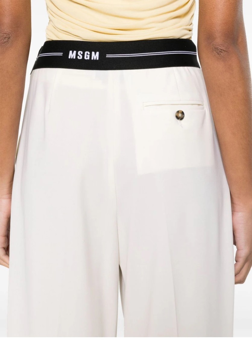 Msgm Wide-leg Trousers With Contrasting Logo Band In White