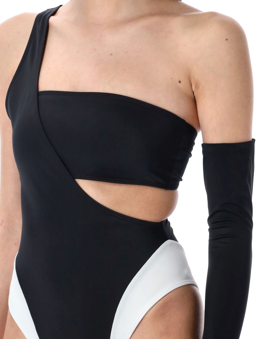 Let's Swim Lets Swim One Shoulder Bandeau Swimsuit In Black