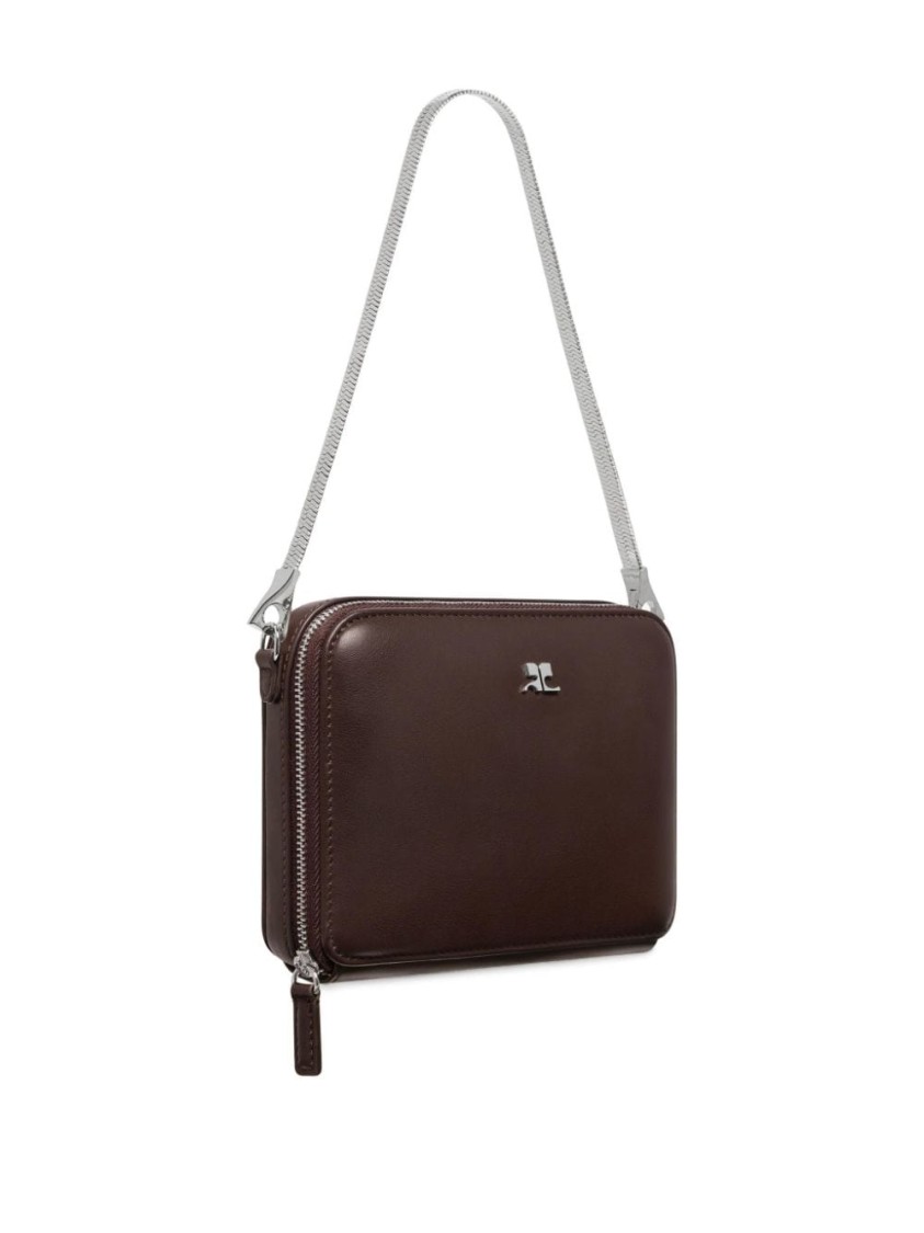 Courrèges Chocolate Brown Calf Leather Courreges Handbag With Silver-tone Accents