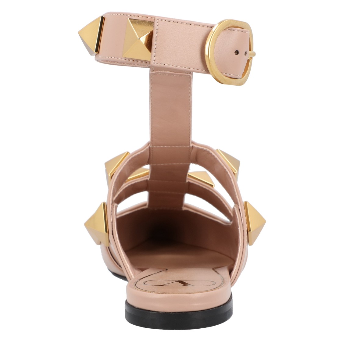 Valentino Pointed Toe Ballerinas With Roman Stud Rivets And Ankle Strap In Neutral