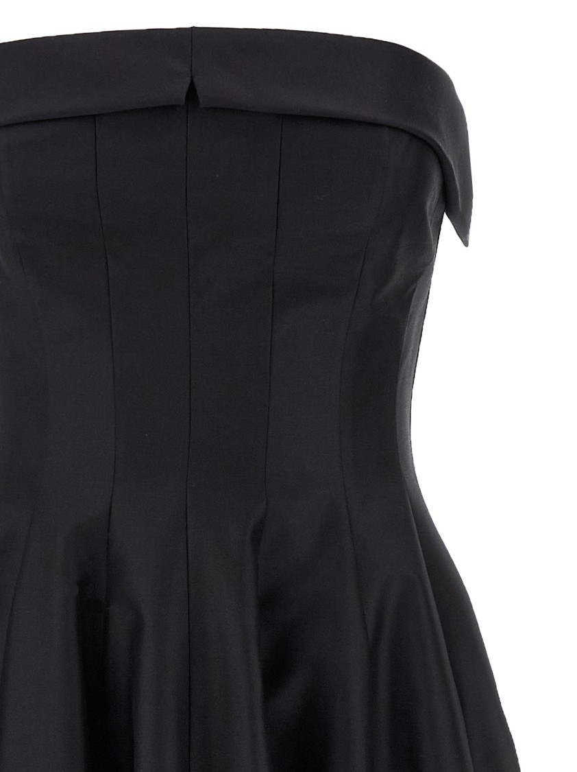Alberta Ferretti Shoulder-baring Dress With Fitted Bodice And Flared Skirt In Black