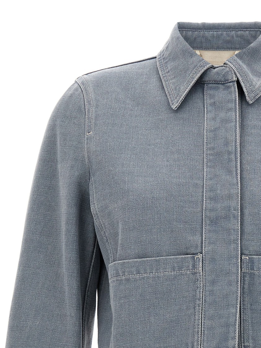 Fendi Logo Stamp Cropped Denim Jacket In Brown