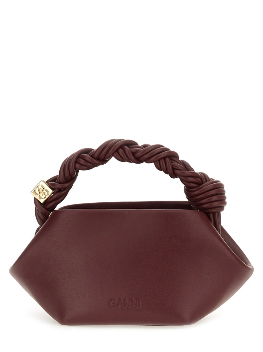 Ganni Bou Red Handbag With Butterfly Logo And Hand-braided Strands In Leather Woman In Burgundy