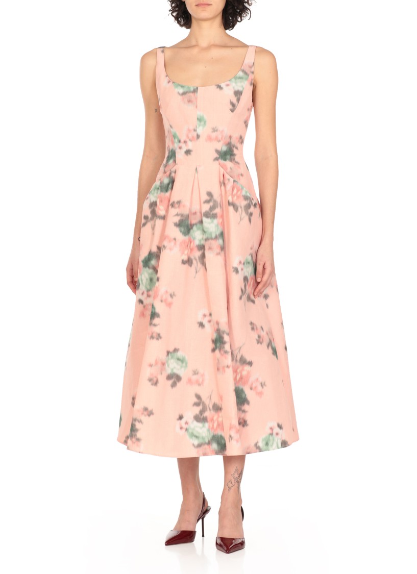 Shop Philosophy Di Lorenzo Serafini Pink Linen Midi Dress