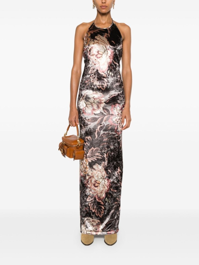 Shop Etro Grey Halterneck Long Dress