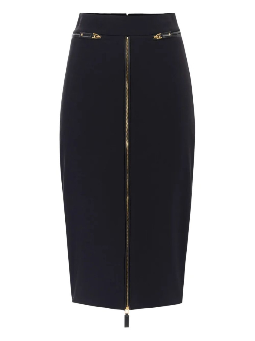 Elisabetta Franchi Lightweight Crepe Skirt With Black Zip In Black