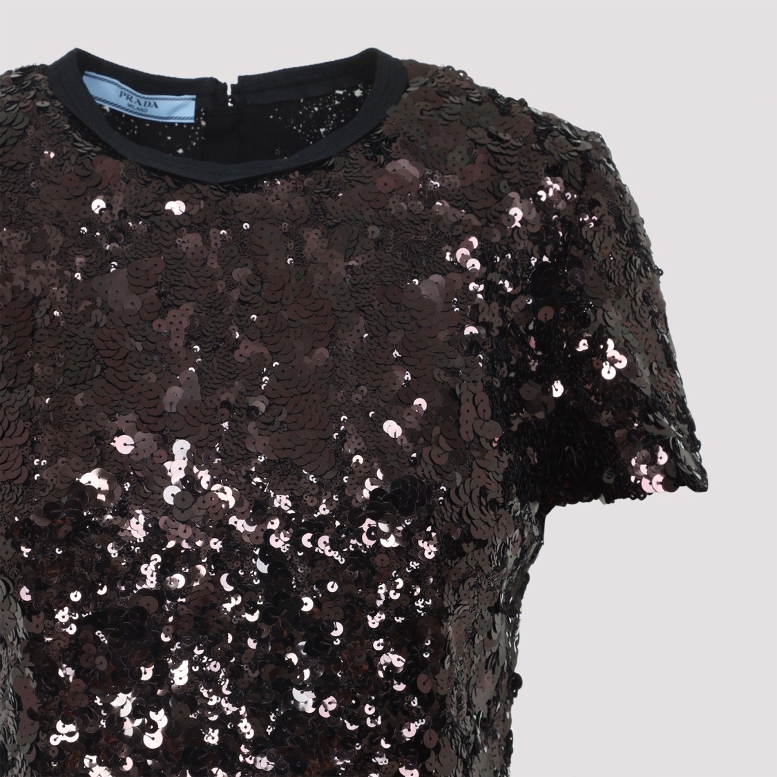 Prada Fitted Short-sleeved Top With Sequined Detailing In Black