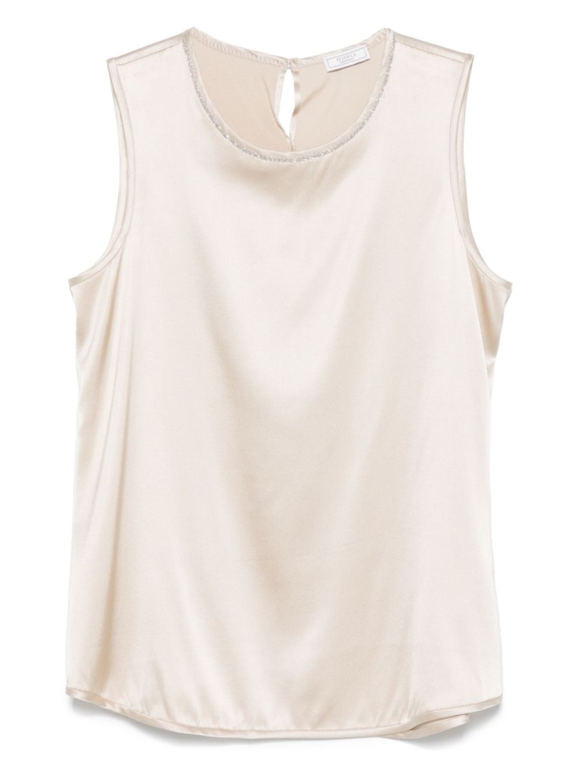 Peserico Sleeveless Crewneck Tank Top With Curved Hem In Multi
