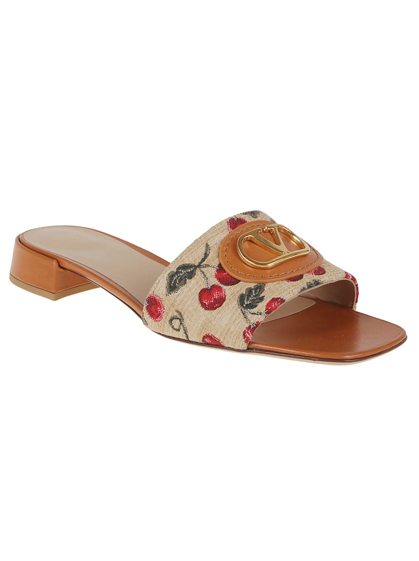Valentino Garavani Women Embroidered Raffia Vlogo Signature Slippers In Multi