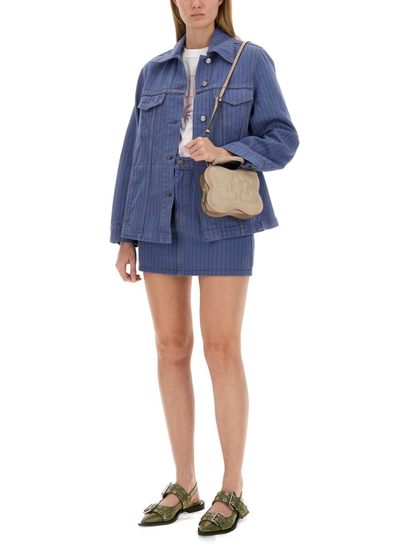Ganni Stripe Overdyed Denim Jacket In Blue